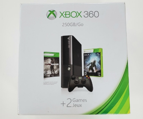XBOX 360 E 250GB - Halo 4 & Tomb Raider Bundle (Model 1439) (CIB)