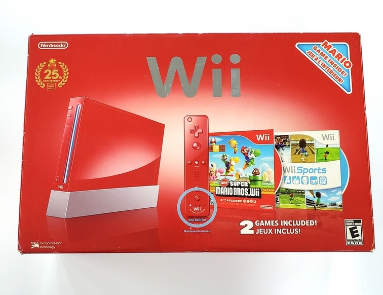 Nintendo Wii Red - New Mario Bros/Wii Sports Bundle (Model RVL-001 USA) (CIB)